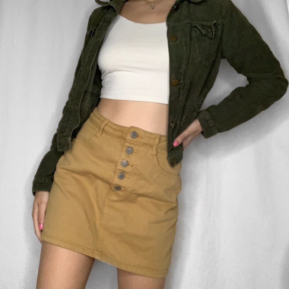 Brandy Melville Beige High Waisted Button Up Skirt